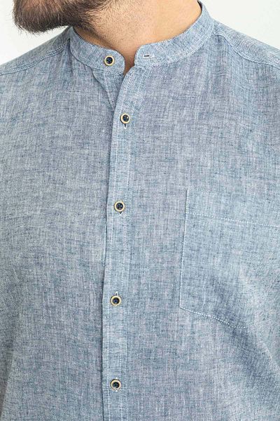 Mcr Slim Fit Judge Collar Short Sleeve Linen Men's Shirt Light Navy Blue - 37749.23Y