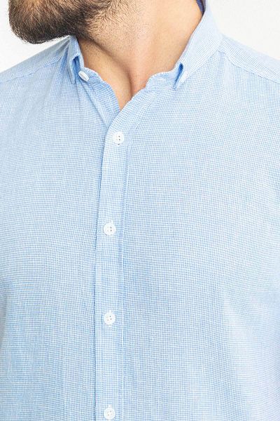 Mcr Checkered Slim Fit Short Sleeve Linen Men's Shirt Blue - 37766.23Y