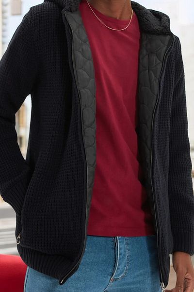 Flow Mi̇seale Unisex Hooded Quilted Lining Warm Knitted Jacket.