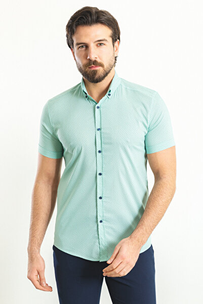 Mcr Ανδρικό πουκάμισο με σχέδια Slim Fit με κοντό μανίκι Mint Green - 37752.23Y