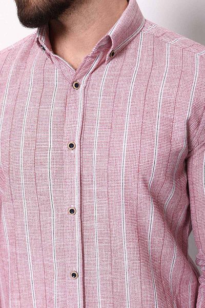 Mcr Striped Slim Fit Men's Shirt Burgundy-Ecru - 37609.22Y