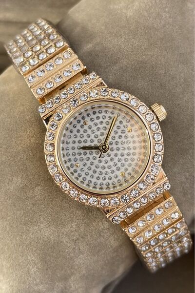 Leerybee Gold Color Luxury Jewelled Steel Cord Women's Wristwatch Special Box...