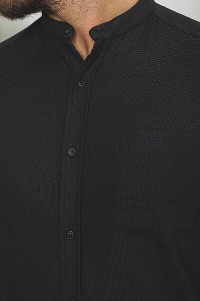 Mcr Patterned Slim Fit Judge Collar Short Sleeve Cotton Men's Shirt Black - 37748.23Y