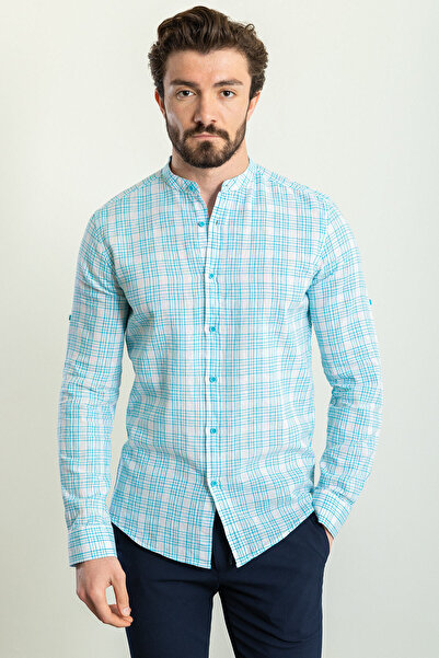 Mcr Екологічна Slim Fit сорочка з коміром-стійкою та довгими рукавами з льону...