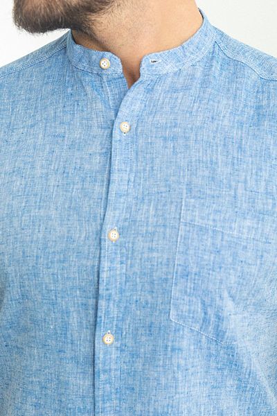 Mcr Slim Fit Judge Collar Short Sleeve Linen Men's Shirt Saks - 37749.23Y