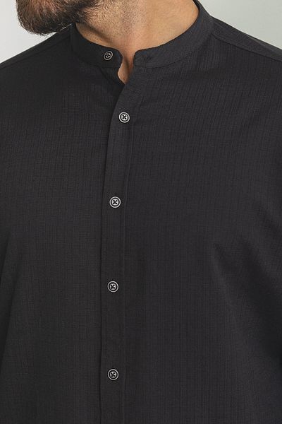 Mcr Patterned Slim Fit Judge Collar Long Sleeve Men's Shirt Black - 37768.23Y