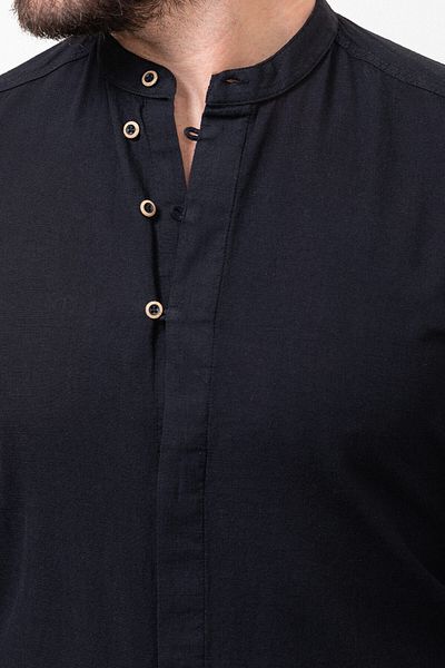 Mcr Patterned Slim Fit Judge Collar Long Sleeve Linen Men's Shirt Black - 37780.23Y