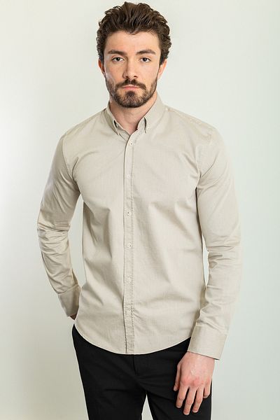 Mcr Plain Slim Fit Long Sleeve Men's Shirt Beige - 37787.23Y