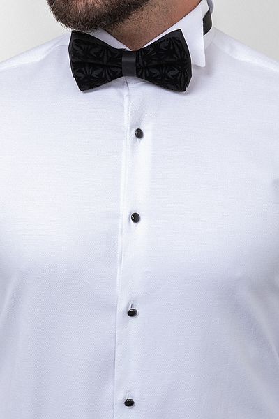 Mcr Patterned White Slim Fit Ata Collar Groom Suit Men's Shirt