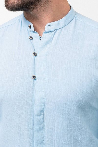 Mcr Patterned Slim Fit Judge Collar Long Sleeve Linen Men's Shirt Blue - 37780.23Y