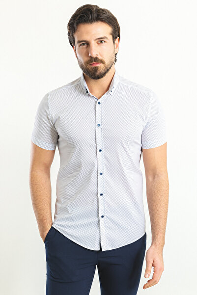 Mcr Ανδρικό πουκάμισο με σχέδια Slim Fit κοντομάνικο λευκό - 37752.23Y