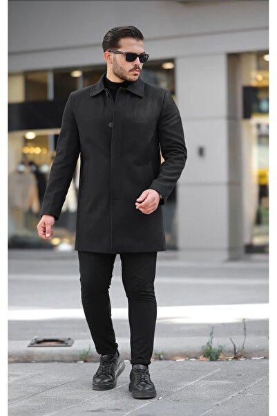 gambia outdoors Erkek Yakalı Diz Üstü Kaşe Palto Kaban Klasik Kesim Yüksek Ka...