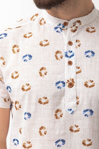 Mcr Patterned Half Patch Slim Fit Short Sleeve Judge Collar Men's Shirt White-Brown - 37578.22Y