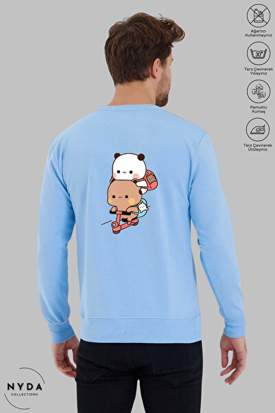 Nyda Collections Unisex Uzun Kollu Bubu Dudu Scooter Baskılı Bisiklet Yaka Kapüşonsuz Şardonlu Oversize Sweatshirt