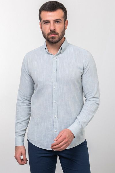 Mcr Ανδρικό πουκάμισο με μακρυμάνικο μακρυμάνικο σπασμένο Slim Fit Blue-ecru - 37797.23y