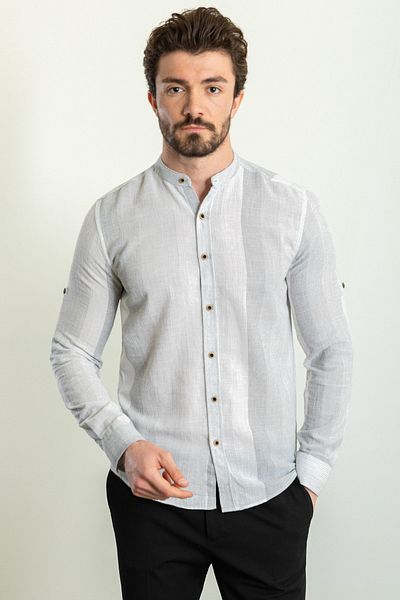 Mcr Patterned Slim Fit Judge Collar Long Sleeve Men's Shirt White-Gray - 37733.23Y