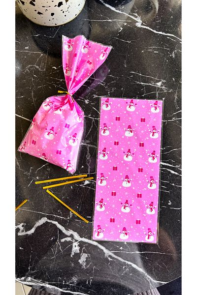 Hayal.kirtasiyesi New Year's Gift Bag 5 Pieces 27,5X12.5 cm Patterned Bags, Including Gold Closure Wire, Gift Package