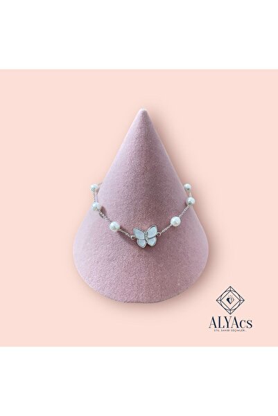alyacs Butterfly and Pearl Detailed Enameled Mother of Pearl Enameled Steel B...