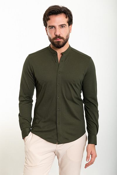 Mcr Straight Slim Fit Judge Collar Long Sleeve Men's Shirt Khaki - 37901.24Y