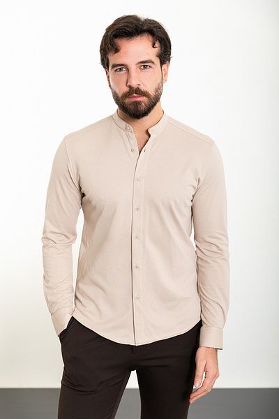 Mcr Straight Slim Fit Judge Collar Long Sleeve Men's Shirt Beige - 37901.24Y