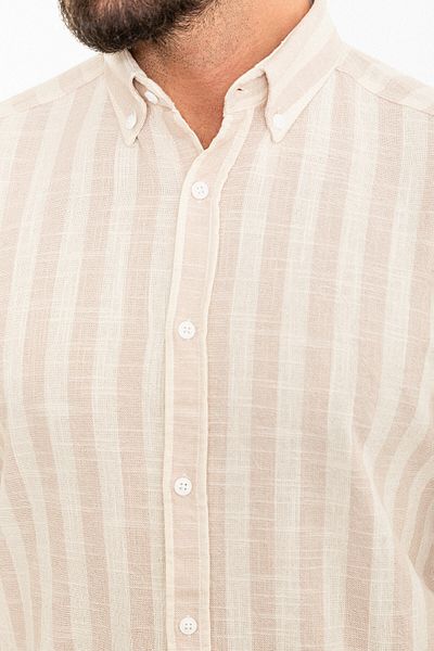 Mcr Striped Slim Fit Long Sleeve Linen Men's Shirt Ecru-Beige - 37858.24Y