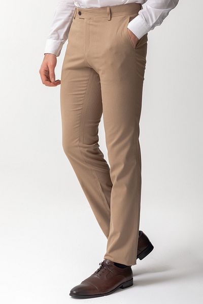 Mcr Beige Slim Fit Classic Men's Trousers with Stripe Pattern