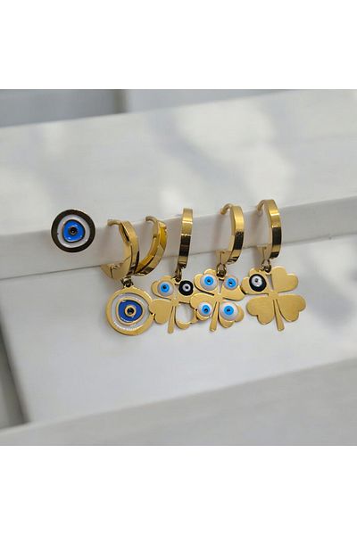 Florencia Steel Earrings - Evil Eye Beaded Set