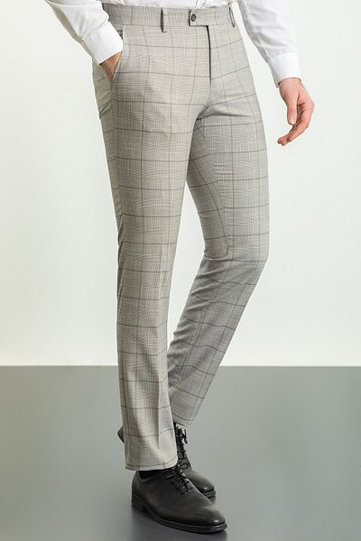 Mcr Plaid Slim Fit Classic Men's Trousers Stone - 38161.23Y