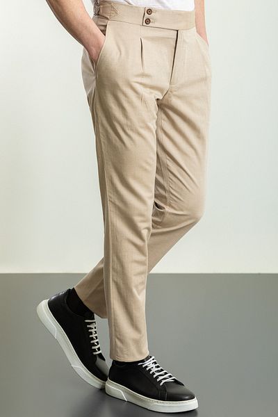 Mcr Straight Super Slim Fit Pleated Linen Men's Trousers Beige - 38163.23Y