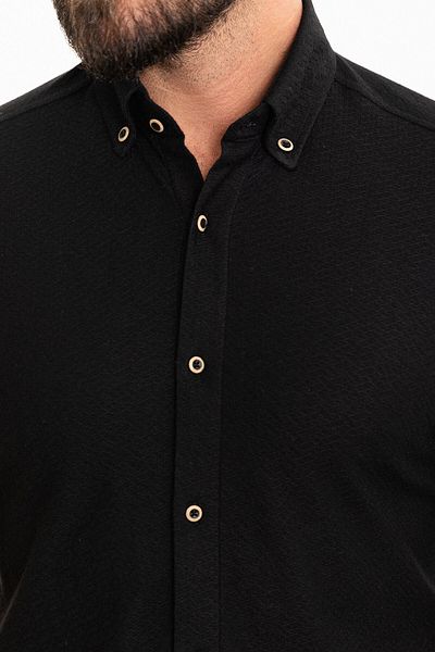 Mcr Patterned Slim Fit Short Sleeve 100% Cotton Men's Shirt Black - 37850.24Y