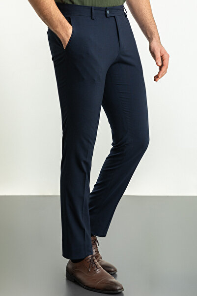 Mcr Ekoseli Slim Fit Klasik Erkek Pantolon Lacivert - 38150.23Y