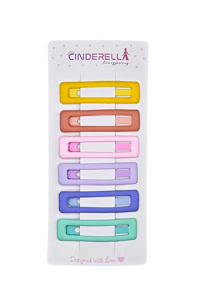 Cinderella Set de 6 catarame dreptunghiulare de culoare mată - ace de păr lateral pentru fete