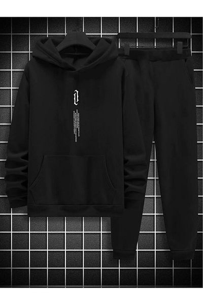 Elfa Tekstil Комплект черен анцуг Jogger - качулка, суитшърт Vertical Symbol и спортни панталони