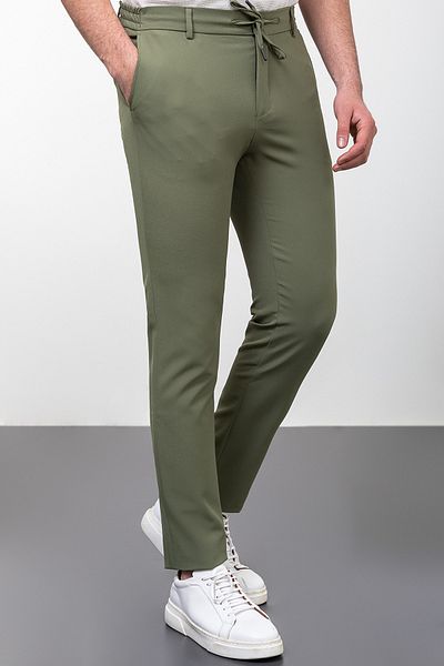 Mcr Straight Super Slim Fit Drawstring Men's Trousers Khaki - 38169.23Y