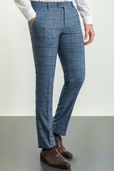 Mcr Plaid Slim Fit Classic Men's Trousers Navy Blue - 38161.23Y