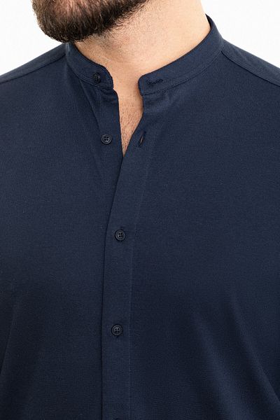 Mcr Straight Slim Fit Judge Collar Long Sleeve Men's Shirt Navy Blue - 37901.24Y
