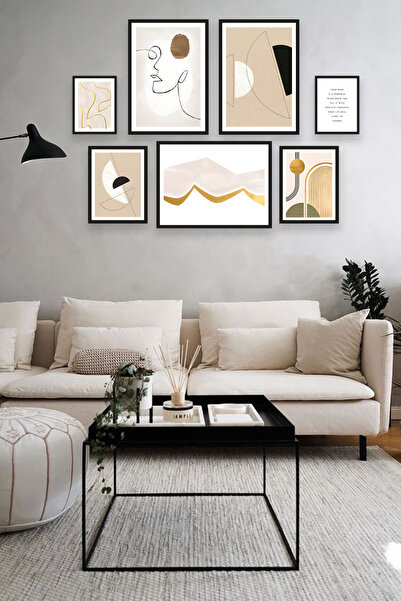 no77decor Set od 7 komada linearnih apstraktnih slika sa crnim okvirima i tem...