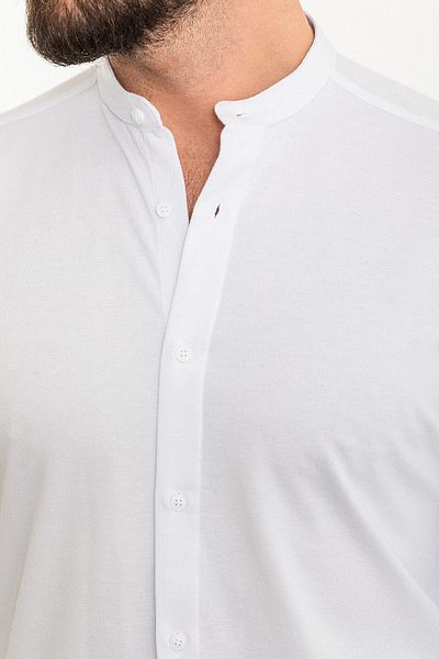 Mcr Plain White Slim Fit High Collar Long Sleeve Men's Shirt