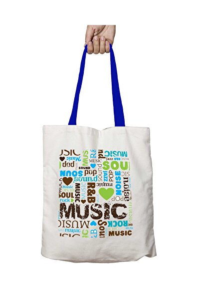ART HEDİYE Синя сумка з ручками Music Music Слова Можна прати через плече