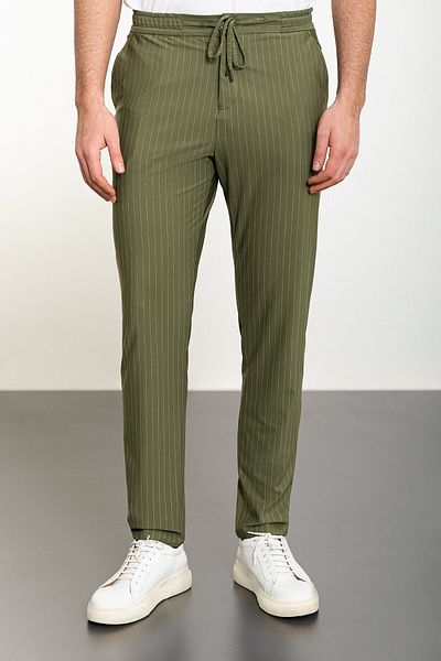 Mcr Striped Super Slim Fit Elastic Waist Drawstring Men's Trousers Khaki - 38252.24Y