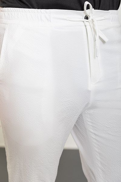 Mcr Striped Super Slim Fit Elastic Waist Drawstring Seersucker Men's Trousers Ecru - 38245.24Y