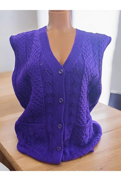 TUTUYA TEXTIL Pocketed Knitwear Mother's Vest - Houndstooth Knitted Dowry Casual Design