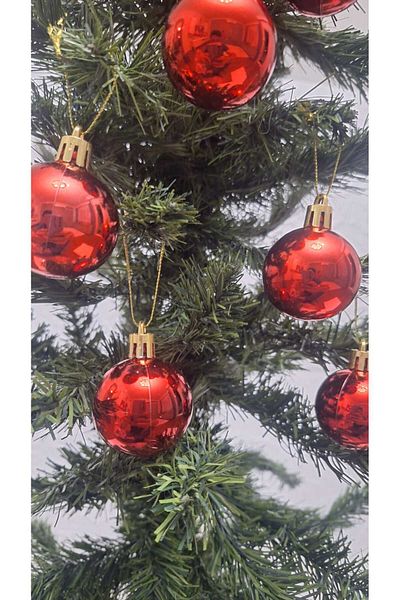 asöy 4 cm Cici Red Shiny Christmas Tree Ornament - 6 Pieces