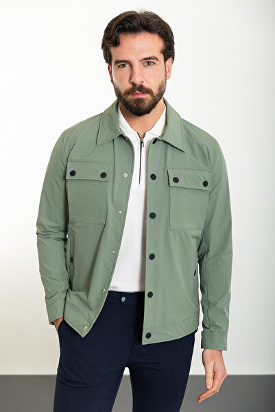 Mcr Прямий Slim Fit сорочка з коміром Чоловічий пальто Зелений - 39612.24Y