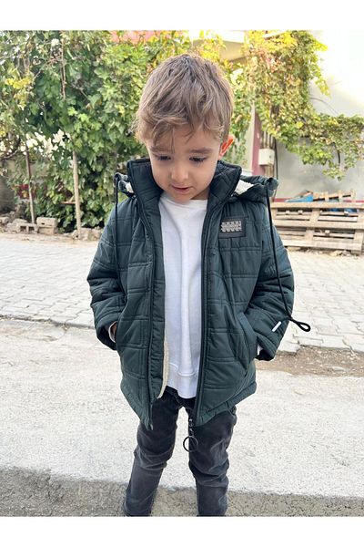 FREE ARSLAN COLLECTİON Men's Quilted Children's Baby Black with Plush Lining and Removable Hooded Children's Baby Coat