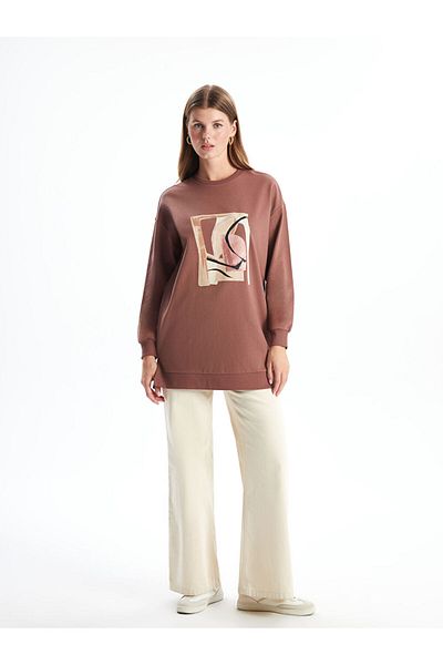 LC Waikiki LCWAIKIKI Basic Crew Neck Printed Oversize Γυναικείο φούτερ τουνίκ