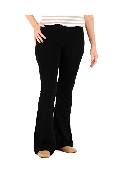 Portakal Esintisi talie înaltă evazat Black Steel Ö din material subțire Pantaloni de damă cu jambiere