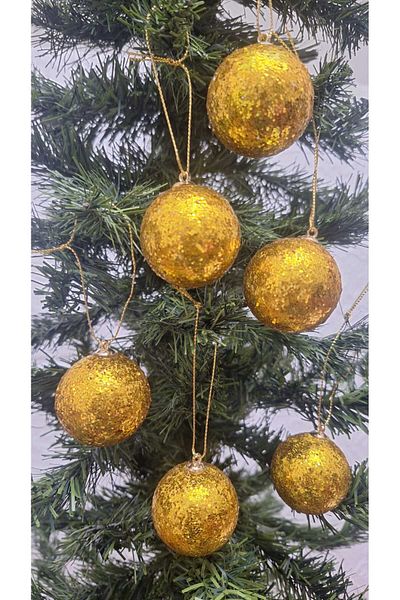 asöy Στολίδι Χριστουγεννιάτικο Δέντρο 4 cm Cici Gold Glitter Ball Στολίδι Γυαλιστερό 6 τμχ