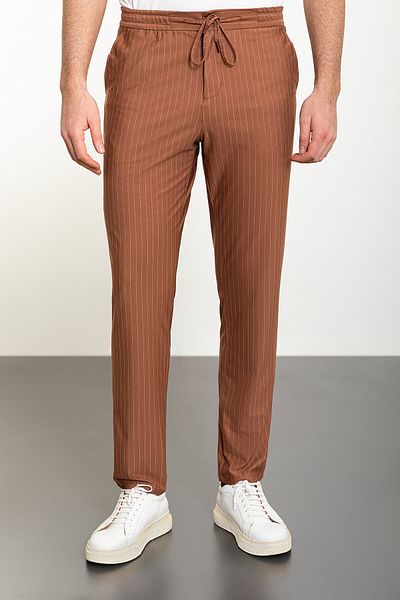 Mcr Striped Super Slim Fit Elastic Waist Drawstring Men's Trousers Tile - 38252.24Y