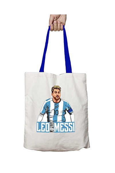 ART HEDİYE حقيبة كتف قابلة للغسل بشعار Leo Messi بمقبض أزرق